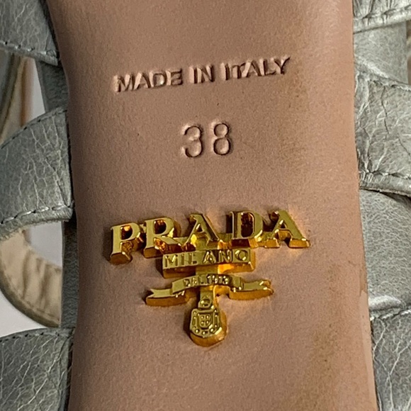 PRADA Heels Size 38 Calzatore Donna Grey Leather Slingback Sandals - Picture 14 of 16
